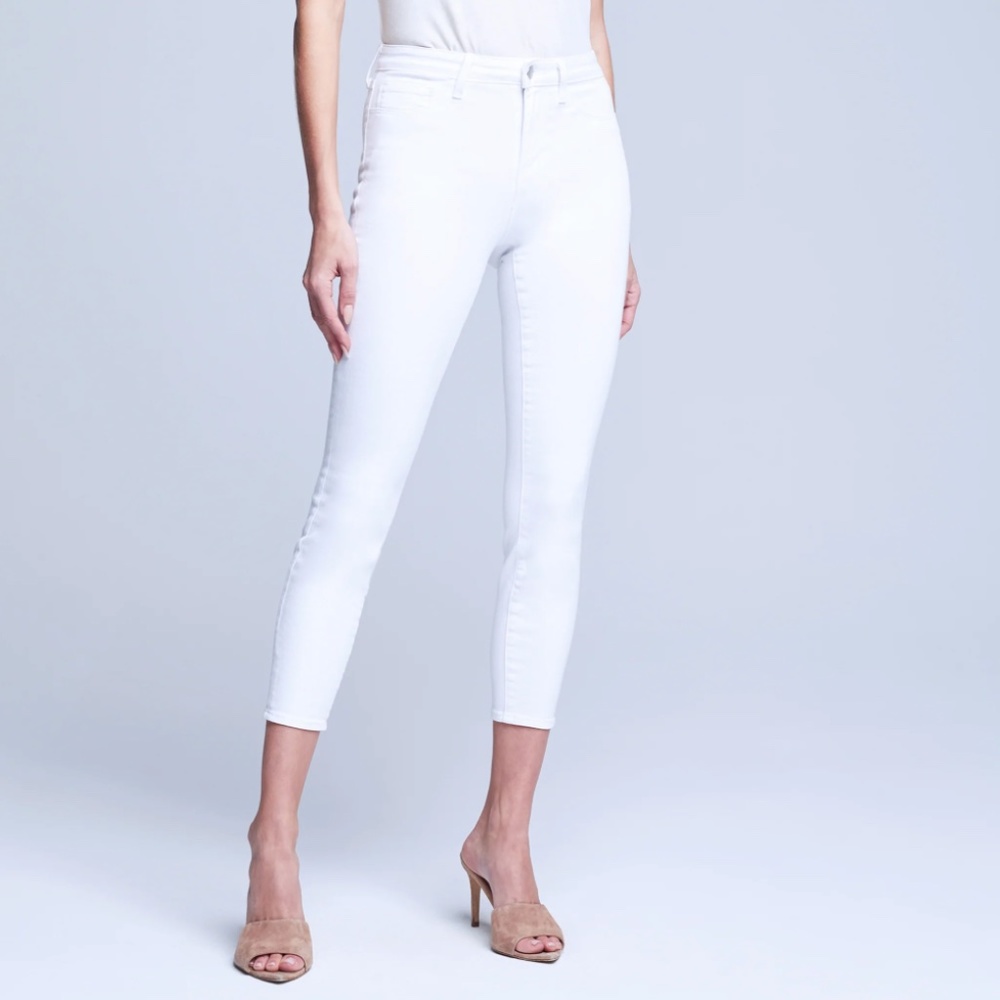 L'AGENCE Margo White Denim,‎ Black Satin Ribbon accent, High Rise, 29 NWOT